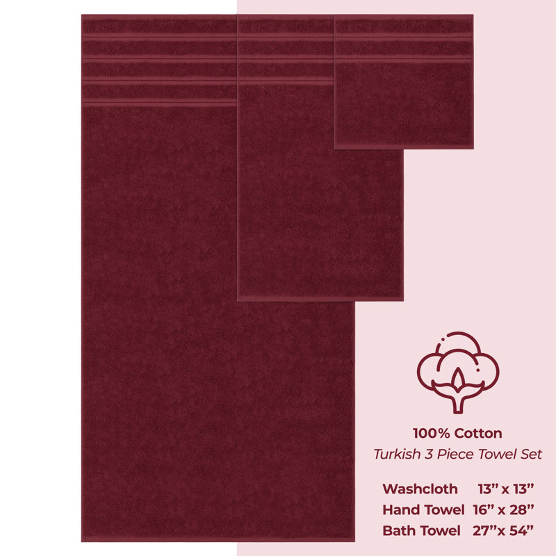 Ensemble de serviettes de bain 100% coton 3 pièces Darcelle, Rouge Bourgogne