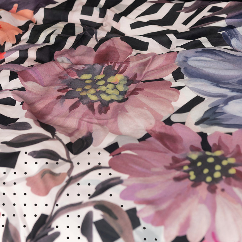 Pink/Black/Beige Satin 200 TC, 155 x 220 cm  - 1 Pillowcase (80 x80 cm)