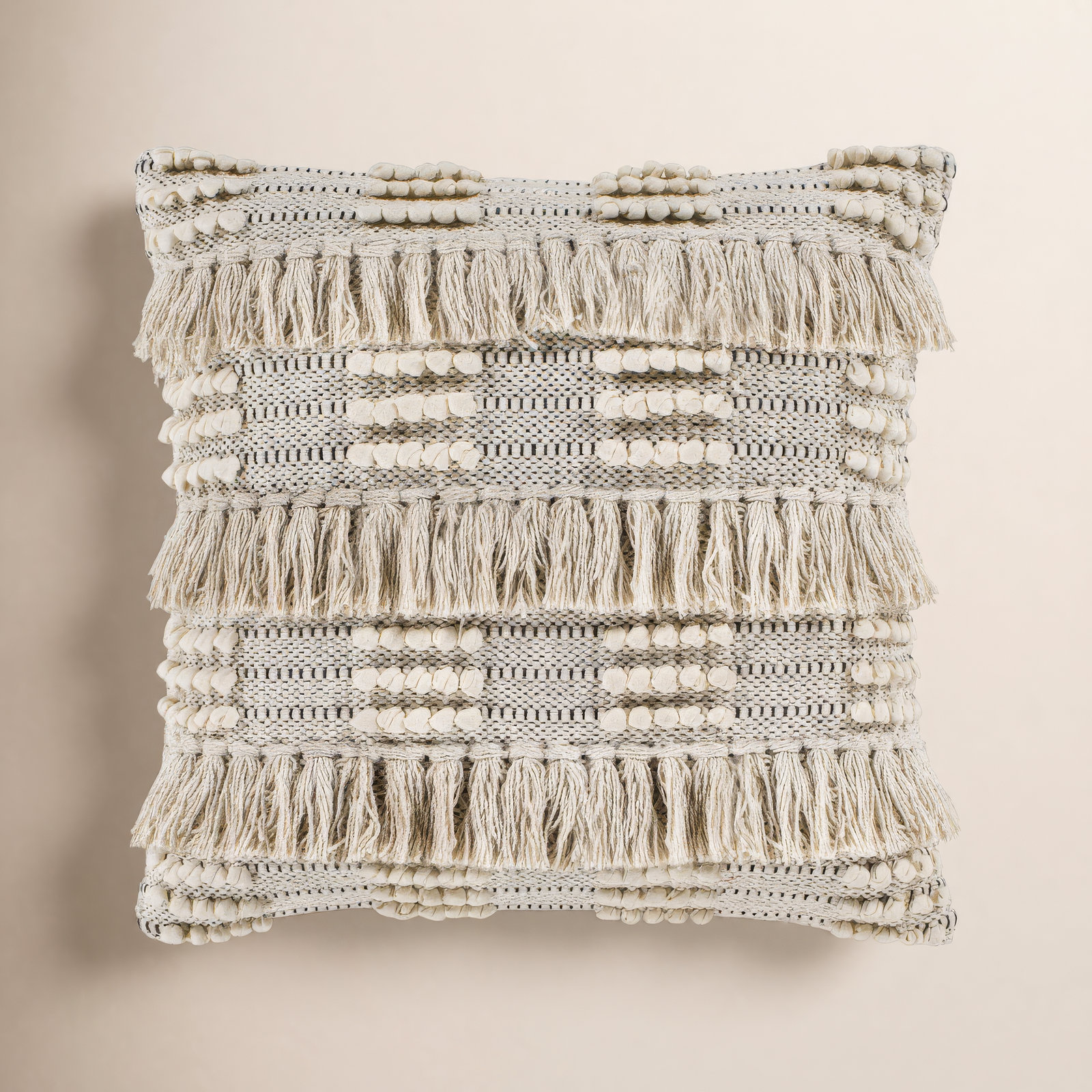 Venora Fringed Cotton Throw Pillow, 20" x 20", Down
