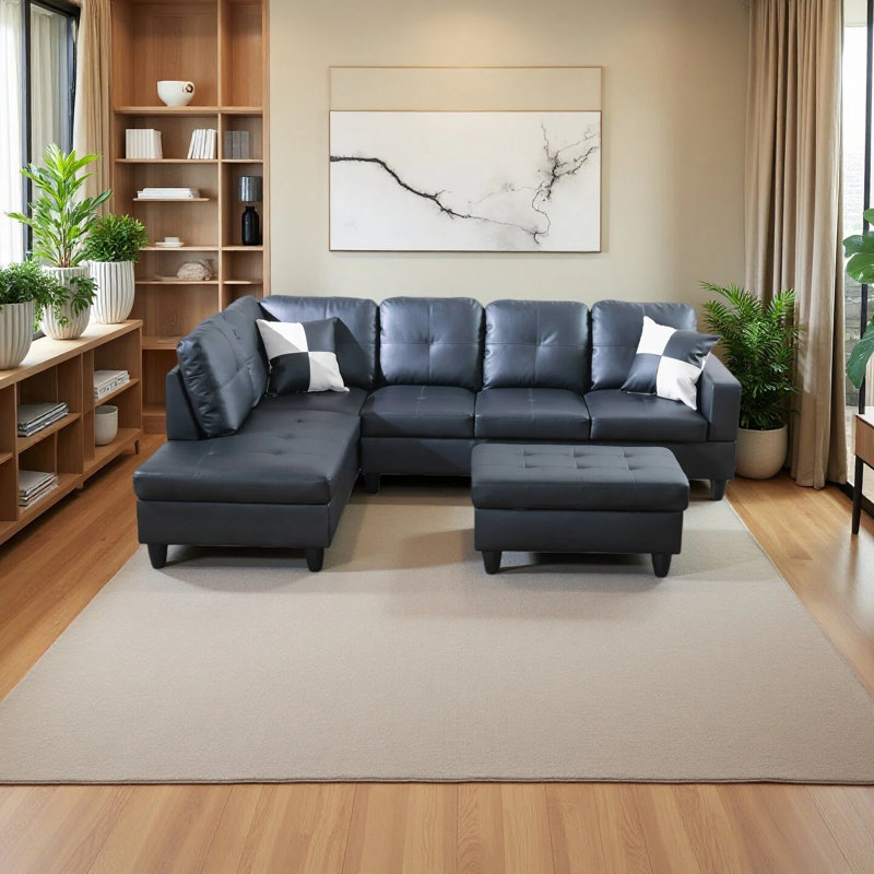 Canapé modulaire 3 pièces en similicuir 3 pièces, Similicuir noir