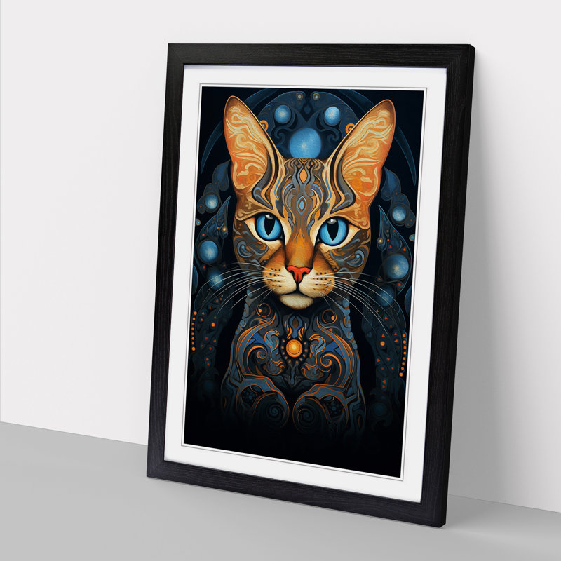 Bengal Cat Art Nouveau - Framed Print, 46cm H x 34cm W, Black Framed