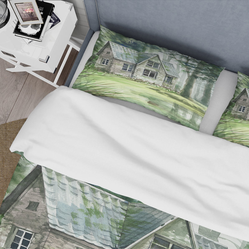Ensemble de housse de couette Haunted House In The Pine Forest - Lake House - Microfibre de polyester