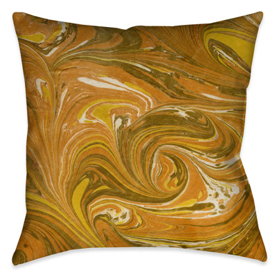 Graphic Print Ochre Marble Throw Pillow