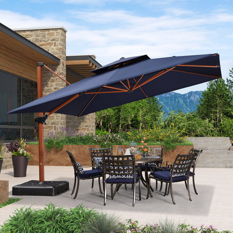 Grand parasol de patio extérieur en porte-à-faux carré, base incluse, bleu marine, H 108 po x l 144 po x P 144 po, Marine