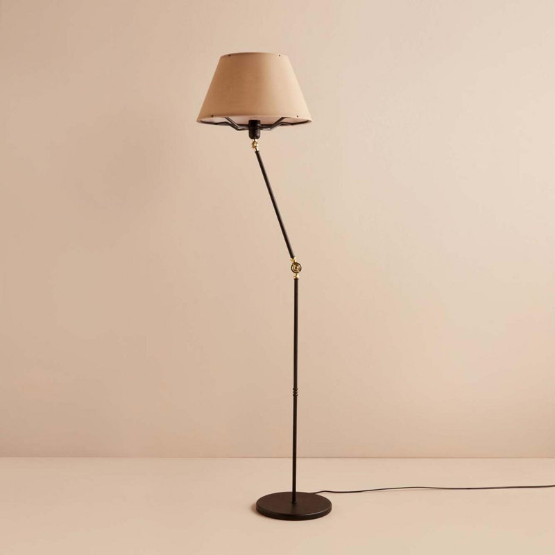 Lampe sur pied élégante, crème et noire, hauteur 59,1 pouces | Structure 100% métal durable, abat-jour 100% PVC | Diamètre du capuchon: 15,0 pouces, hauteur: 7,9 pouces | Douille E27, 40 W maximum | Éclairage parfait pour le salon et la chambre à coucher