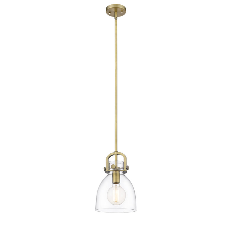 Luminaire suspendu sur tige 1 lumière Wimbush, Laiton brossé, Clair, H 9,63 po x l 8 po x P 8 po