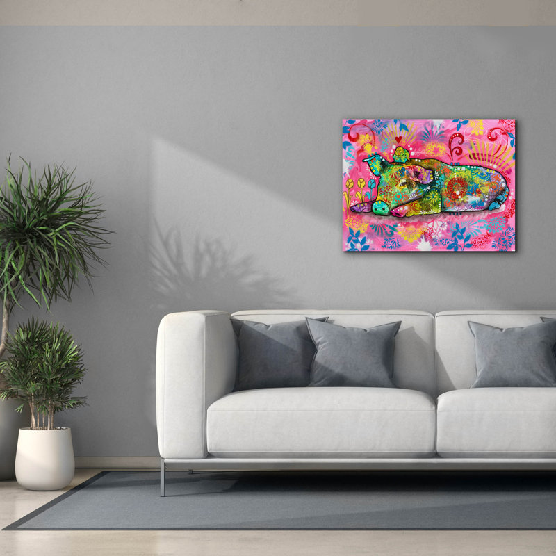 «Sleepy Piggy» par Dean Russo, art mural sur toile, H 26 po x l 34 po x P 1,5 po