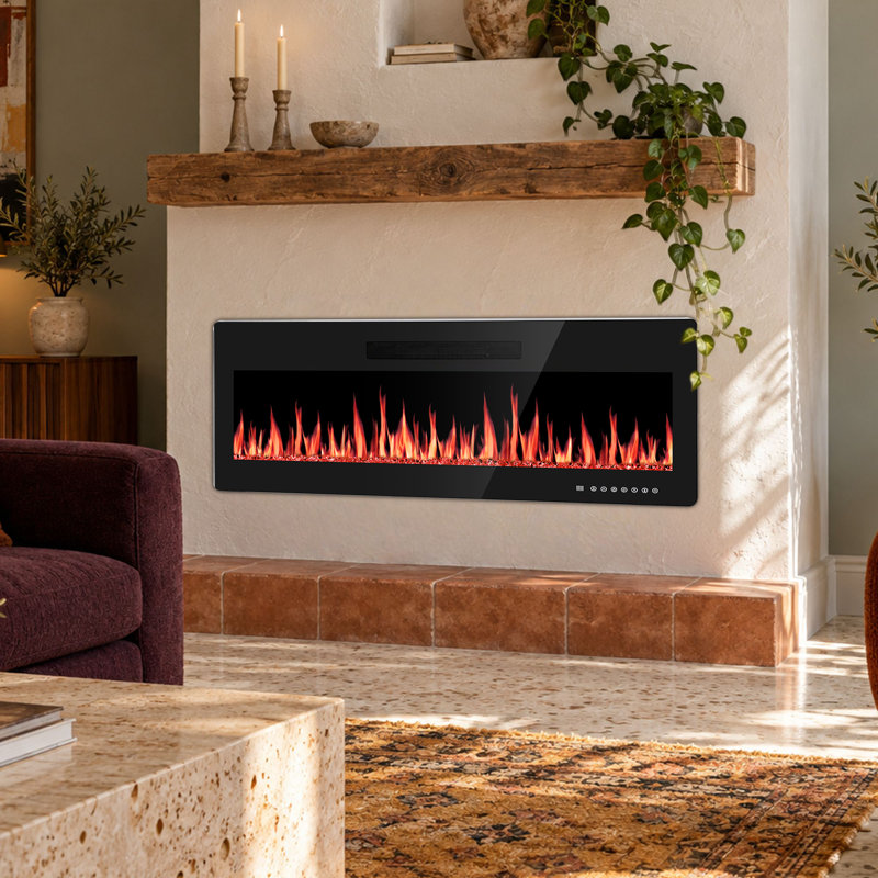 Braegger Recessed & Wall Mounted Electric Fireplace, Remote Control w/ Timer, Adjustable Flame Color & Speed