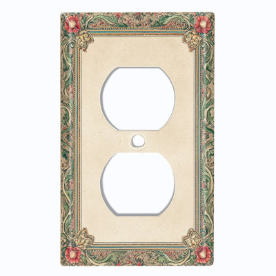 Couvercle de plaque d'interrupteur en métal; Bascule à deux bandes standard américain - image imprimée d'un cadre floral rétro