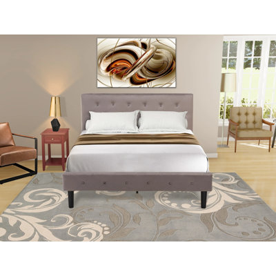 Ensemble de lit très grand 2 pièces - Base de lit plateforme capitonnée - Tête de lit tapissier en velours taupe brun et table de chevet à finition bourgogne