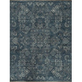 Queens Hand Knotted Wool Area Rug in Denim/Ivory/Gray