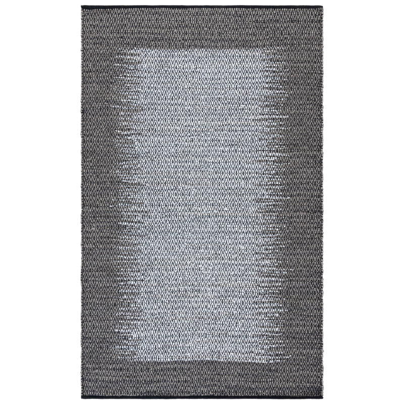 Phillis Vintage Leather Hand Woven Leather/Cotton Geometric Rug in Regular Gray, Rectangle 5' x 8'