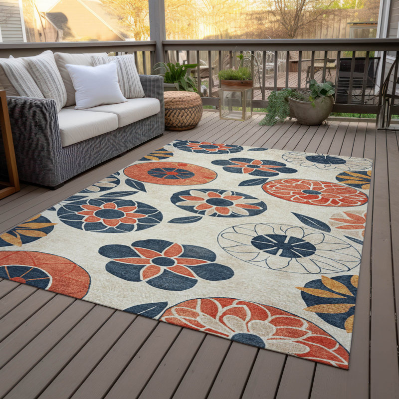 Machine Washable Indoor/Outdoor Kimberlin ACN2179 Floral Rug, Rectangle 10' x 14'