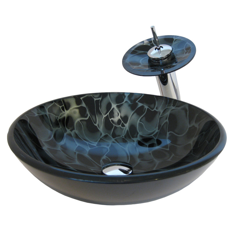 Novatto 16.5'' Glass Circular Bathroom Sink with Faucet, Chrome
