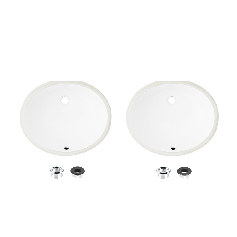19.5"W x 16"D White Oval Undermount Bathroom Sink Set of 2