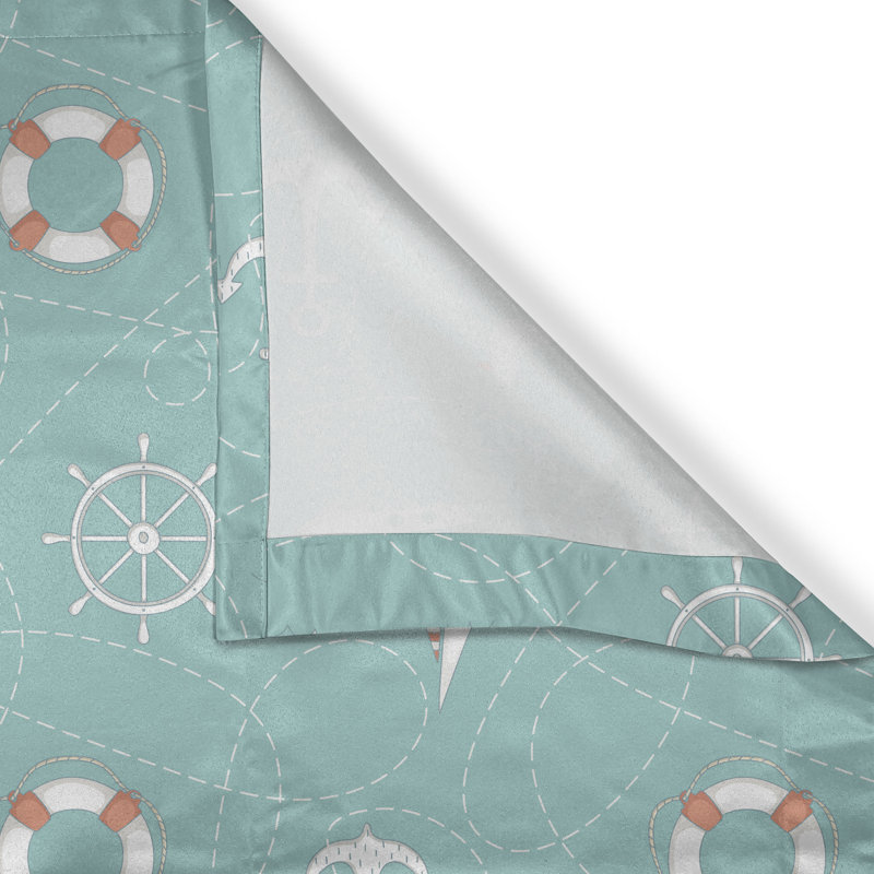 Breakwater Bay Anchor Grommet Curtain Decorative 2-Panel Window Drapes, 50"x96", Seafoam Salmon and White, 50" W x 84" L