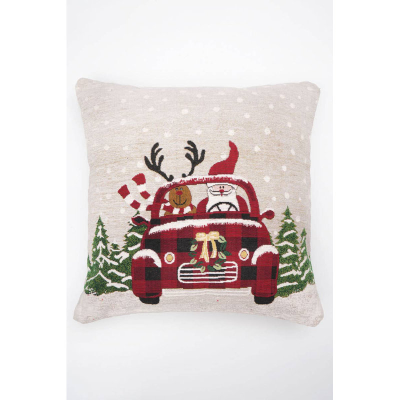 Coussin décoratif | Coussin en jacquard Merry Claus Caravan | 24 x 24 po