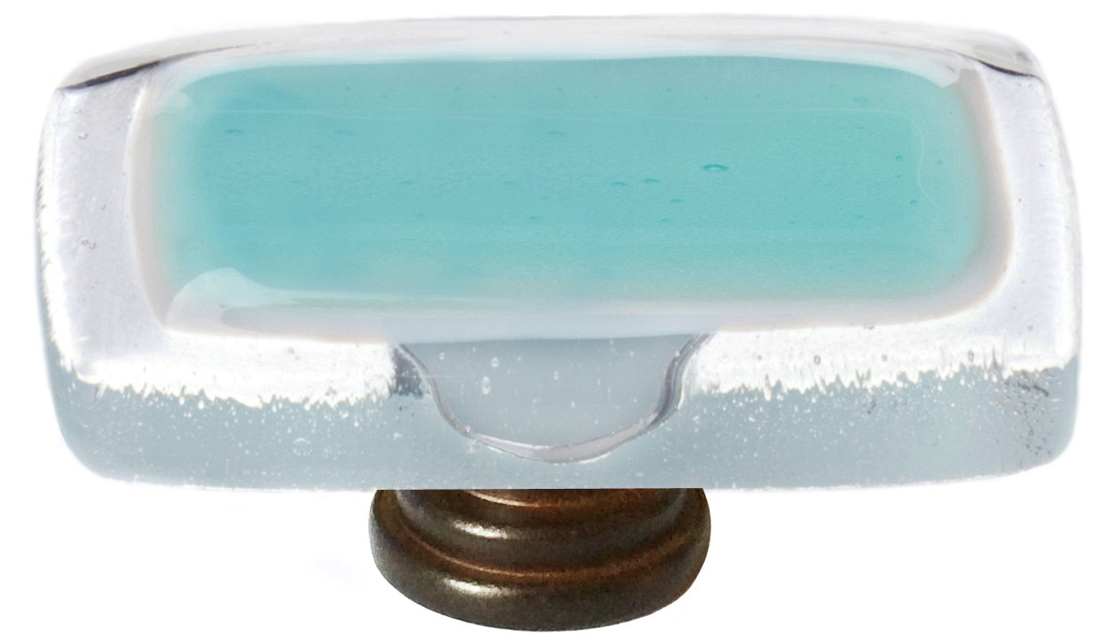 Reflective Rectangular Cabinet Knob, Aqua, Polished Chrome