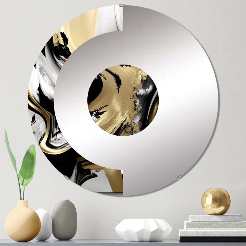 Golden Wave Reflections II - Miroir mural demi-cercle, 31,4 po x 31,4 po