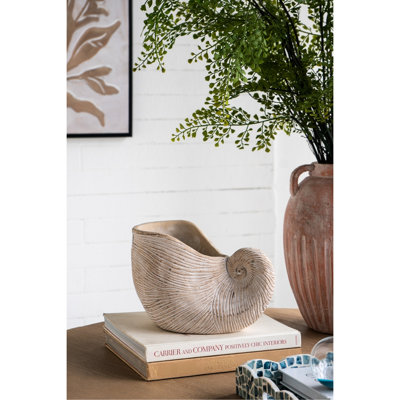 Jardinière en coquillage de 8,5 po x 5,5 po x 6,3 po fabriquée à partir de sable et de ciment, finition beige, ajoute une touche côtière à la jardinière en ciment texturée Attic, adaptée à la plantation