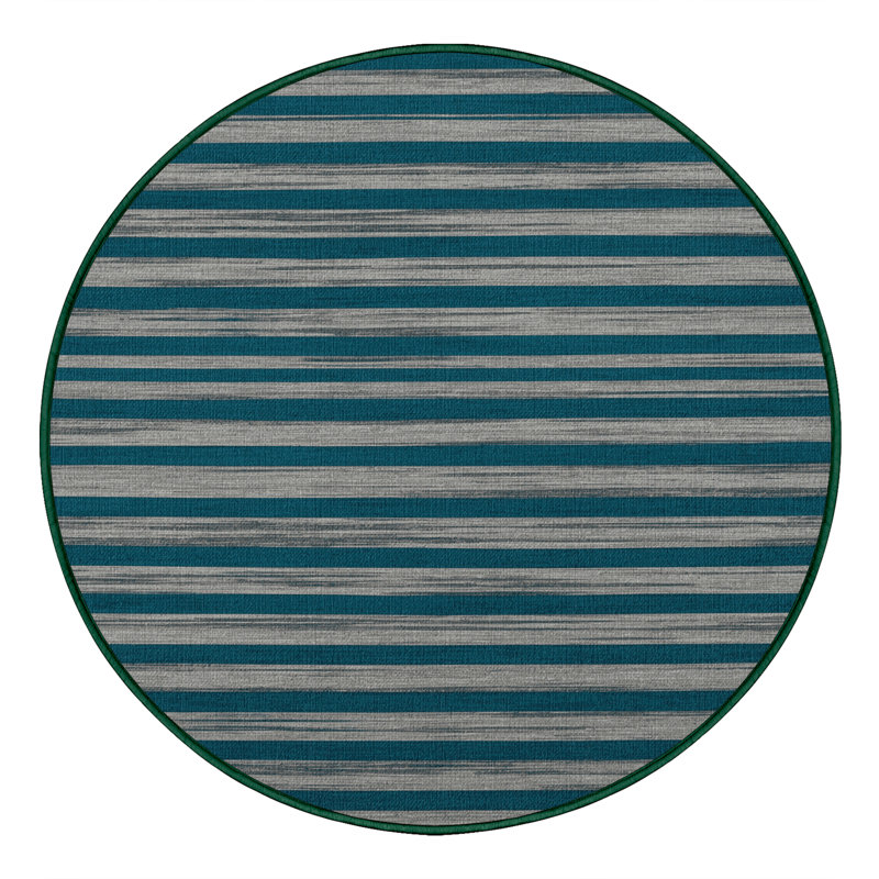 Tapis vert à rayures horizontales lavable à la machine, Rond 3 pi