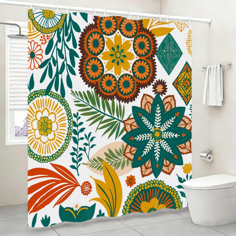 Rideau de douche Boho Mandala Floral Orange 72 x 72 po (180 x 180 cm) avec crochets