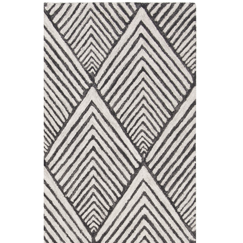 Tapis gris anthracite / ivoire en laine touffeté à la main Rossville, Rectangulaire 8 pi x 10 pi