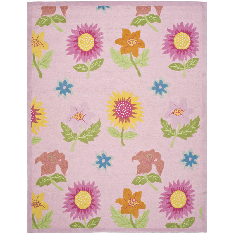 Tapis rose touffeté à la main à motif floral Claro, Rectangle 6 pi x 9 pi