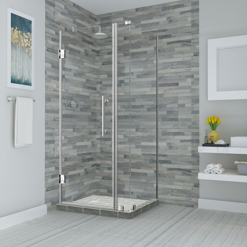 Cabine de douche rectangulaire à charnière 34,25 po x 72 po Bromley, Acier inoxydable