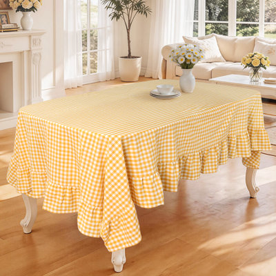 100% Cotton Plaid Tablecloth With Ruffled Edge