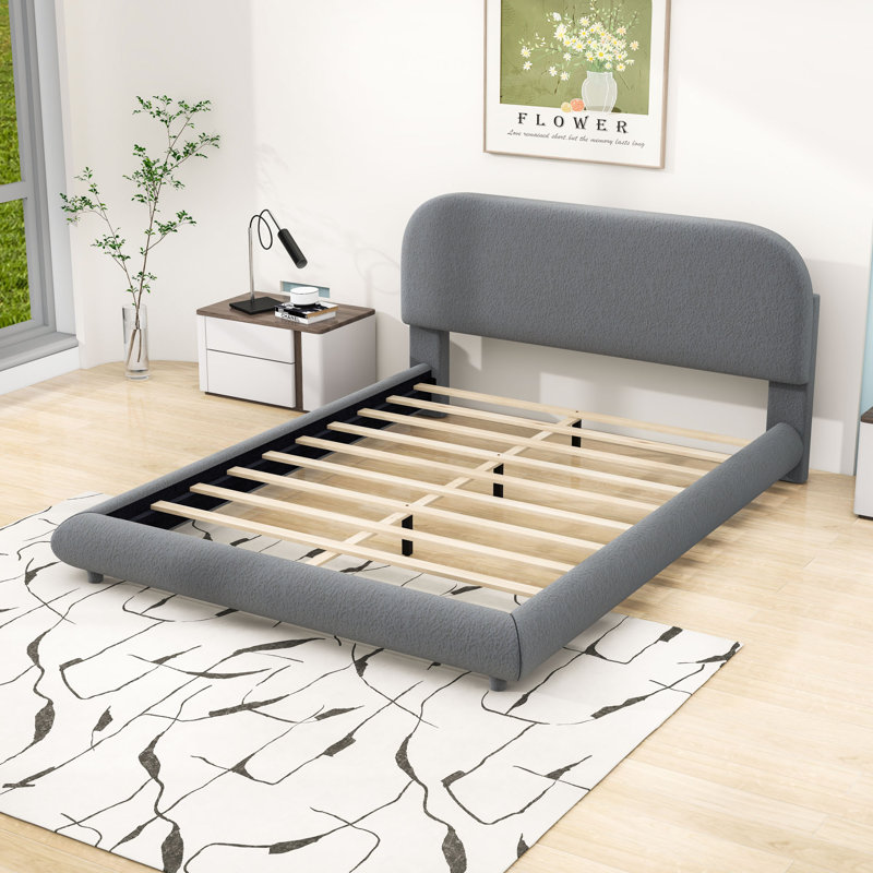 Lit plateforme tapissier Teddy, Grand lit, Beige