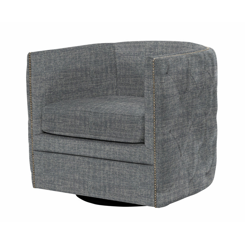 Palazzo 31.5'' Wide Tufted Swivel Barrel Chair, Dark Grey Chenille 5533-011, Nickel