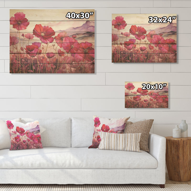 «Perfectly Passionate Flowers Field», art mural en bois sur bois de pin naturel, H 10 po x l 20 po