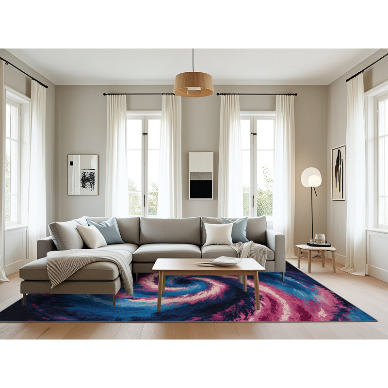 Machine Washable Space Purple Area Rug, Rectangle 8' x 12'
