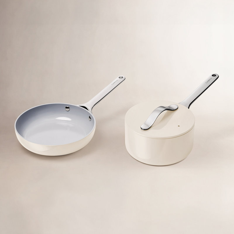Caraway Nonstick Ceramic Minis Duo Cookware Set - Fry Pan & Saucepan, Cream