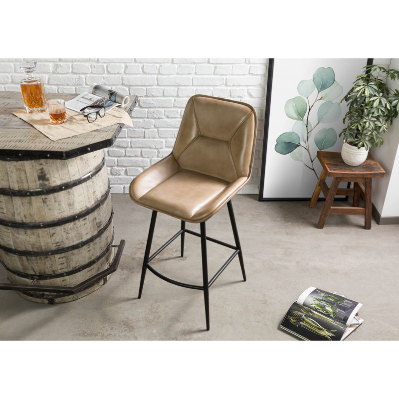 Iron Label Upholstered Bar Stool, Beige