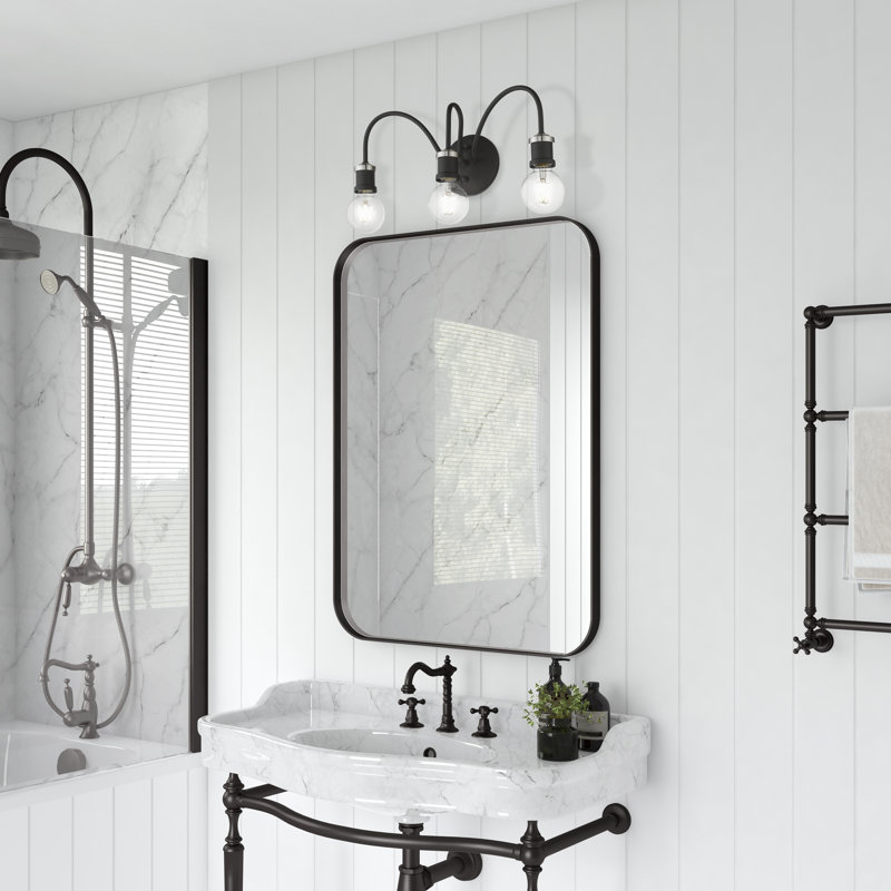 Éclairage de salle de bain à intensité variable 3 lumières Grogan, Noir / nickel brossé