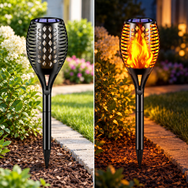 Solar Outdoor Torch Lights with Realistic Flickering Flame, IP65 Garden & Pathway Lights