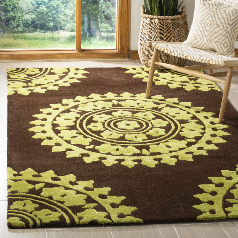 Steve Hand Tufted Wool & Viscose Pile Floral Rug, Rectangle 5' x 8'