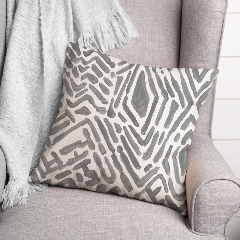 Abstract Outdoor Reversible Throw Pillow, 18" H x 18" W, Gray