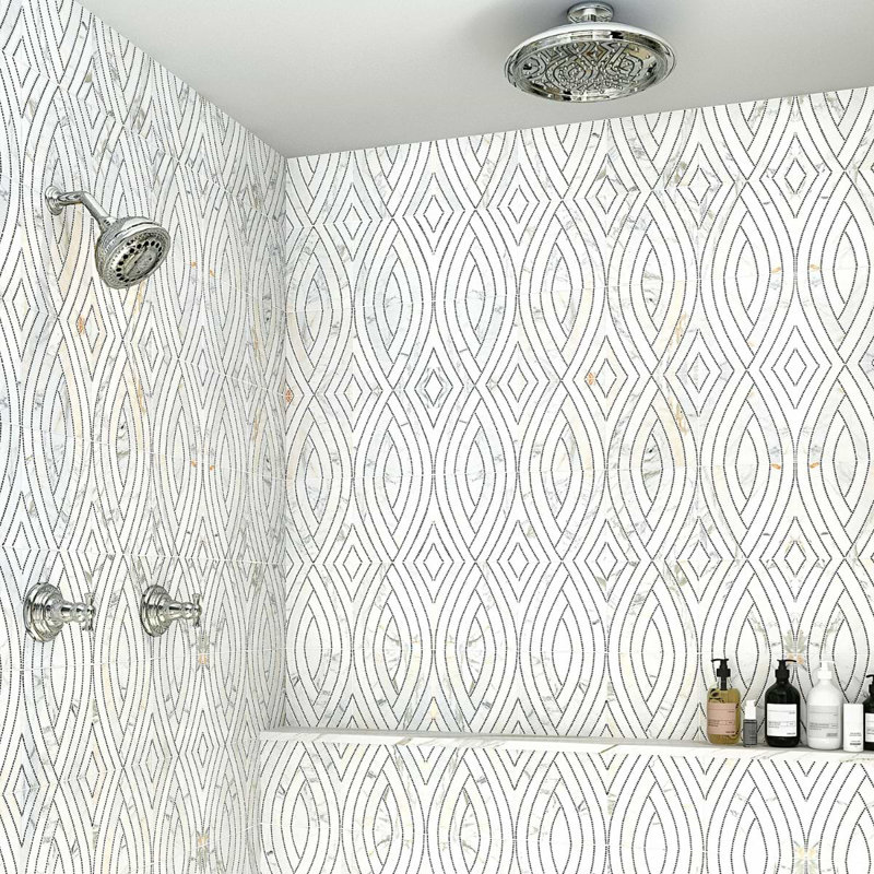 The New Palm Beach By Krista Watterworth Leaf White Polished Marble Mosaic