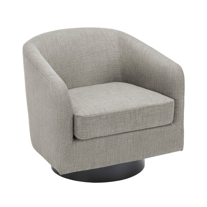Fauteuil demi-tonneau pivotant avec cadre en bois massif Frankie, Tissu kaki