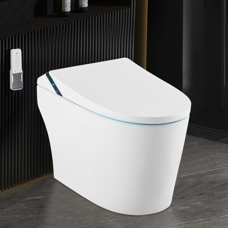 One Piece Smart Toilet with Bidet | Elongated Tankless Design, Heated Seat, Warm Water Wash, Auto Flush & Foot Sensor