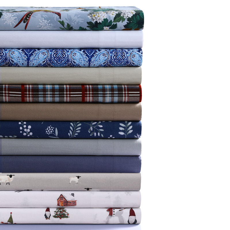 California King White Cotton Flannel Gnome Print Sheet Set