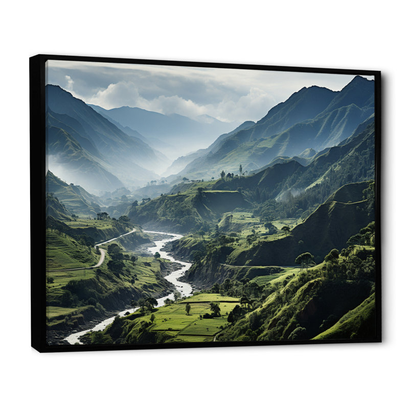 Dominicain Mountain River I, reproduction d'art sur toile, H 24 po x l 32 po x P 1 po, Cadre flottant noir