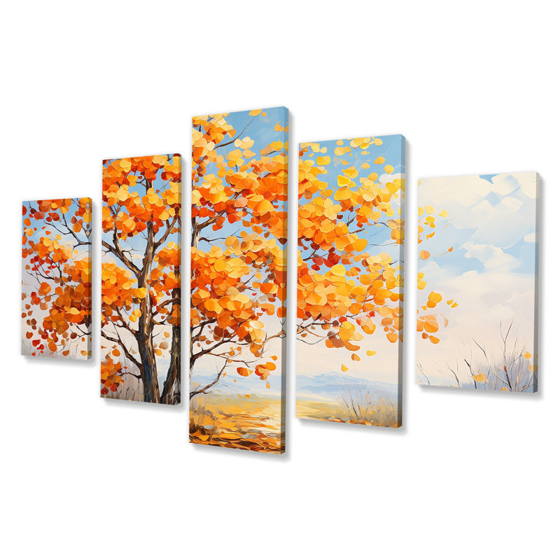 «Orange American Basswood Essence IV - Tree Multipanel», art mural pour le salon