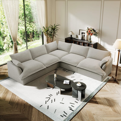 Linen Blend Cloud Couch Modular Sectional Sofa, Convertible Upholstered Cloud Sofa Comfy Deep Seat Couches For Living Room, Down Filled Sectional Sofa, Removable Washable Sofa Covers