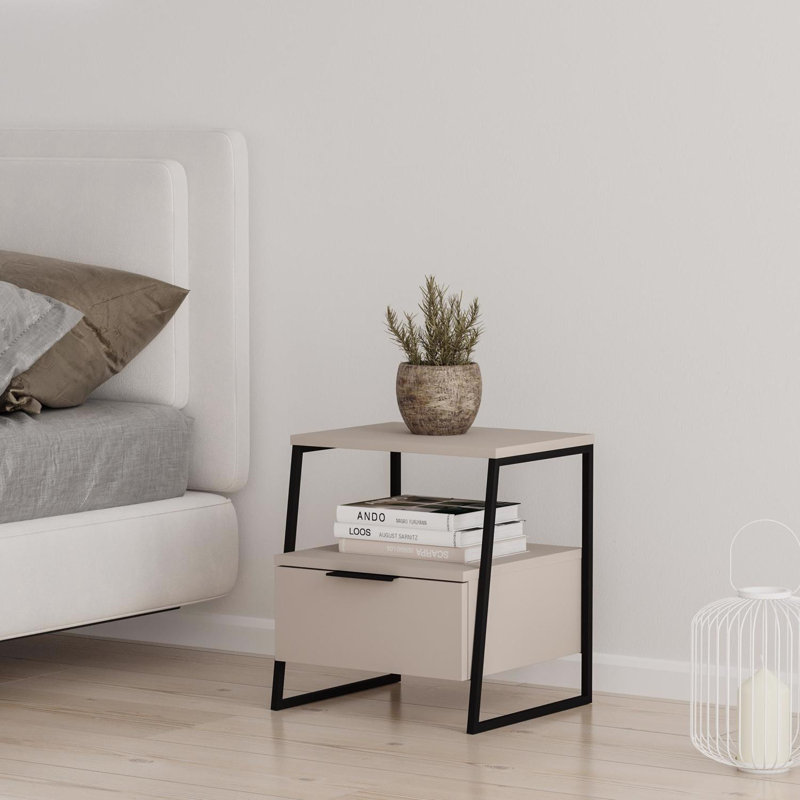 Sushama Modern Bedside Table With Drawer 45cm Wide, Light Grey