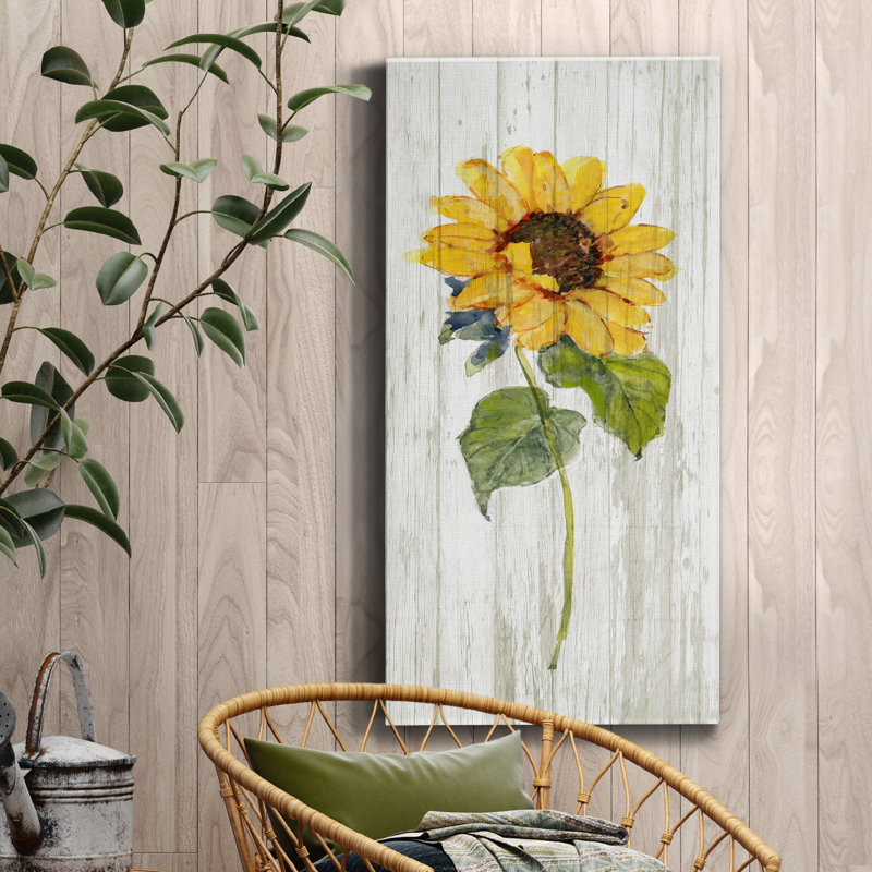 Tournesol en automne I - peinture sur toile tendue, H 16 po x l 8 po x P 1 po
