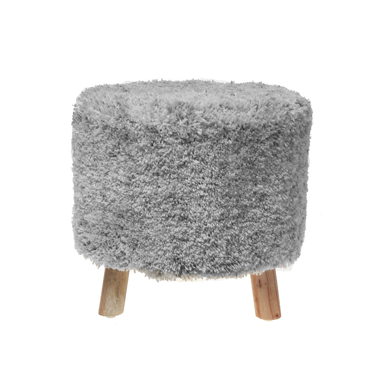 Pouf en bois tissé à la main, Gris clair